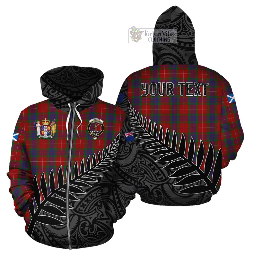 Tartan Vibes Clothing Fraser Crest Tartan Cotton Hoodie with New Zealand Silver Fern Half Style