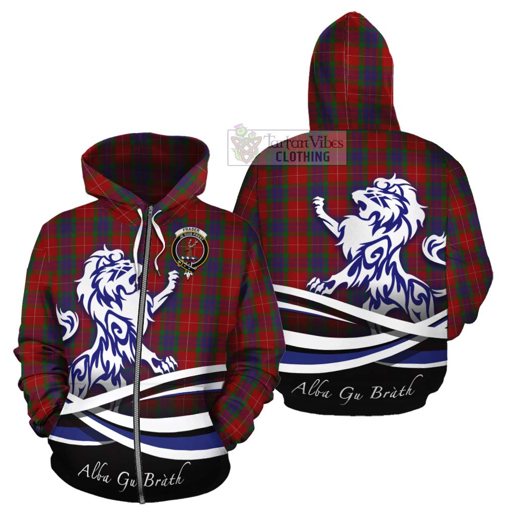 Tartan Vibes Clothing Fraser Tartan Cotton Hoodie with Alba Gu Brath Regal Lion Emblem