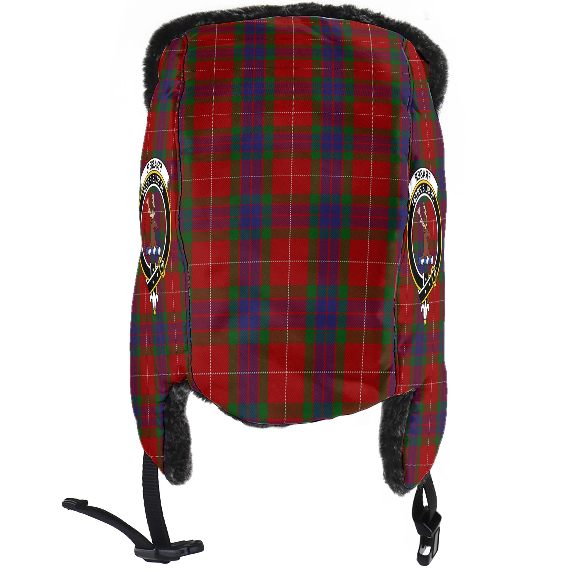 Fraser Tartan Winter Trapper Hat with Family Crest - Tartanvibesclothing