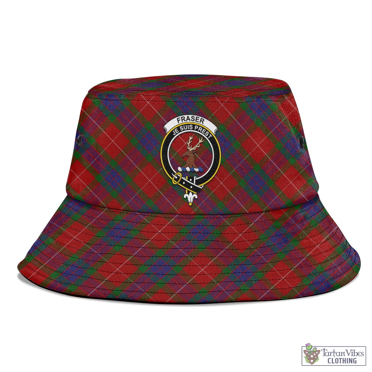 Tartan Vibes Clothing Fraser Tartan Bucket Hat with Family Crest