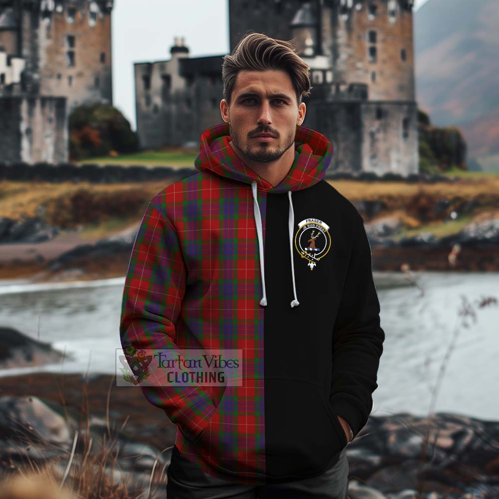 Tartan Vibes Clothing Fraser Tartan Cotton Hoodie with Family Crest and Half Of Me Style