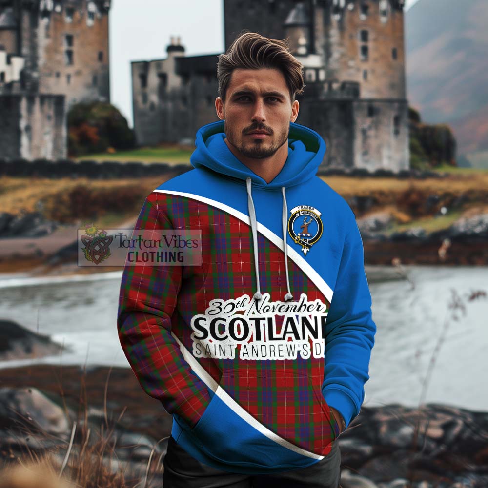 Tartan Vibes Clothing Fraser Family Crest Tartan Cotton Hoodie Celebrate Saint Andrew's Day in Style