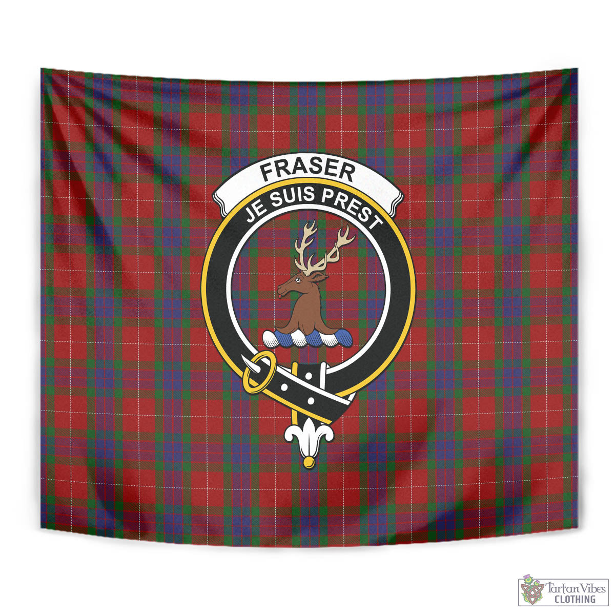 Tartan Vibes Clothing Fraser Tartan Tapestry Wall Hanging and Home Decor for Room with Family Crest