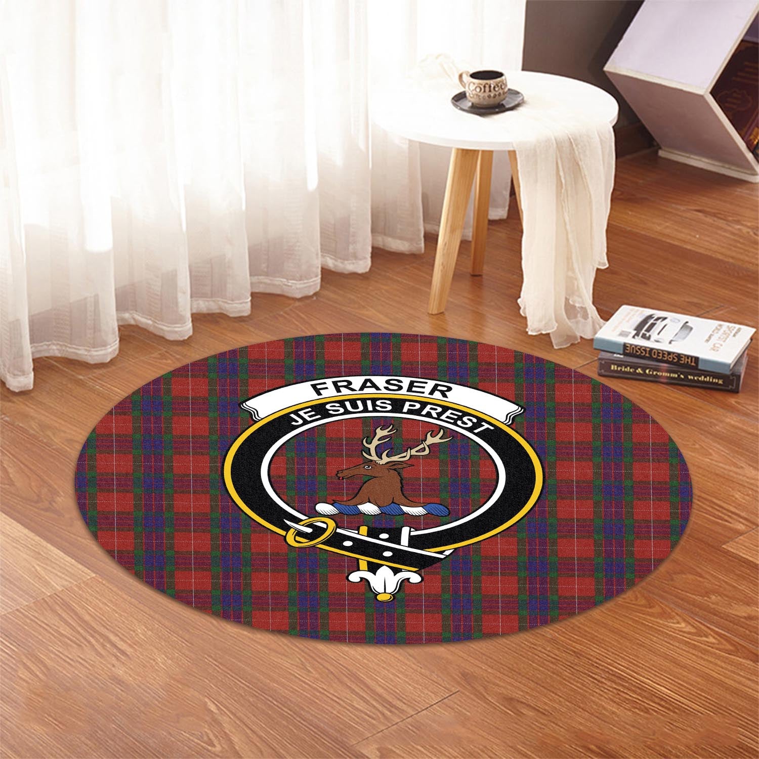 fraser-tartan-round-rug-with-family-crest