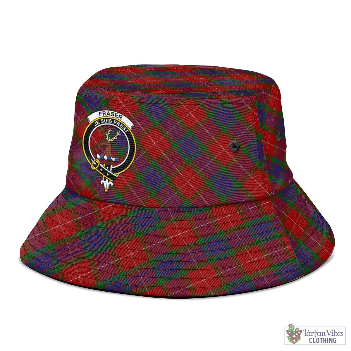 Tartan Vibes Clothing Fraser Tartan Bucket Hat with Family Crest