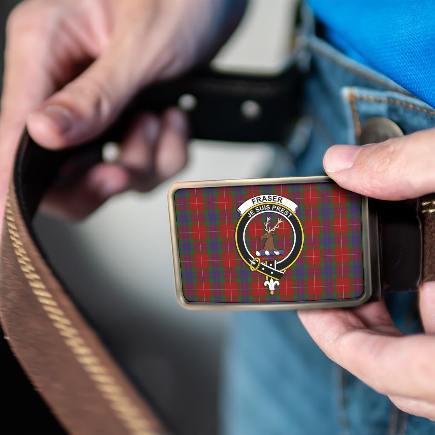 Fraser Tartan Belt Buckles with Family Crest - Tartan Vibes Clothing