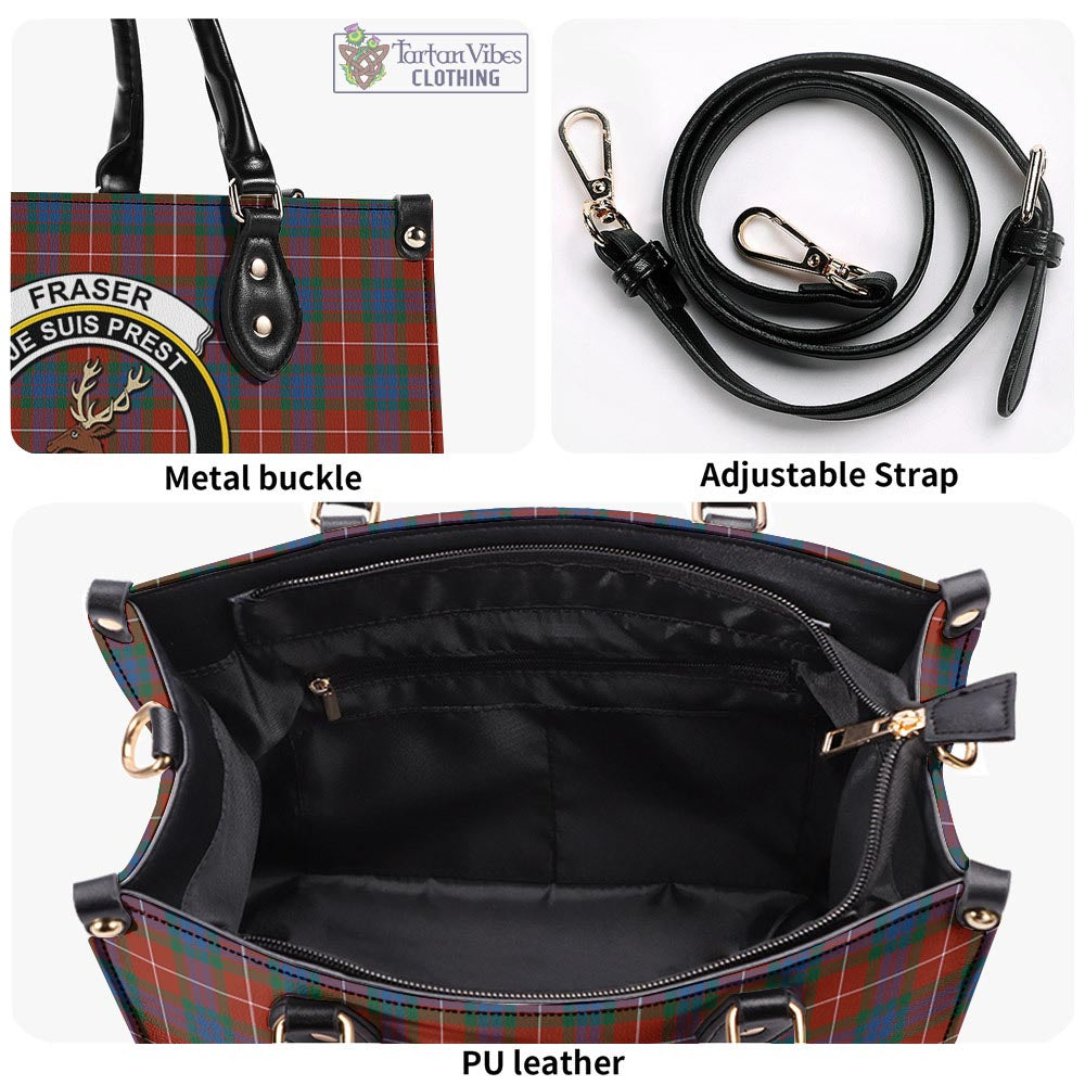 Tartan Vibes Clothing Fraser Ancient Tartan Luxury Leather Handbags with Family Crest