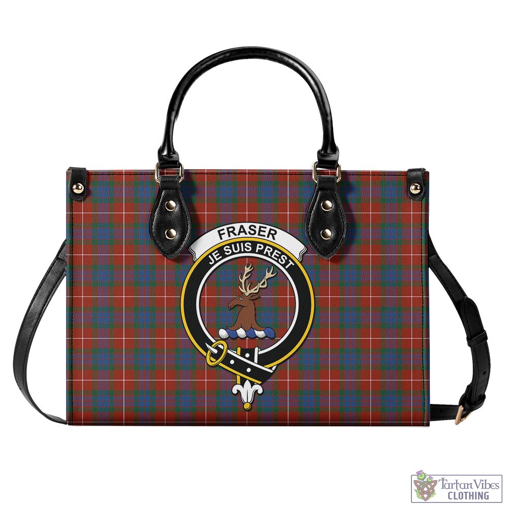 Tartan Vibes Clothing Fraser Ancient Tartan Luxury Leather Handbags with Family Crest