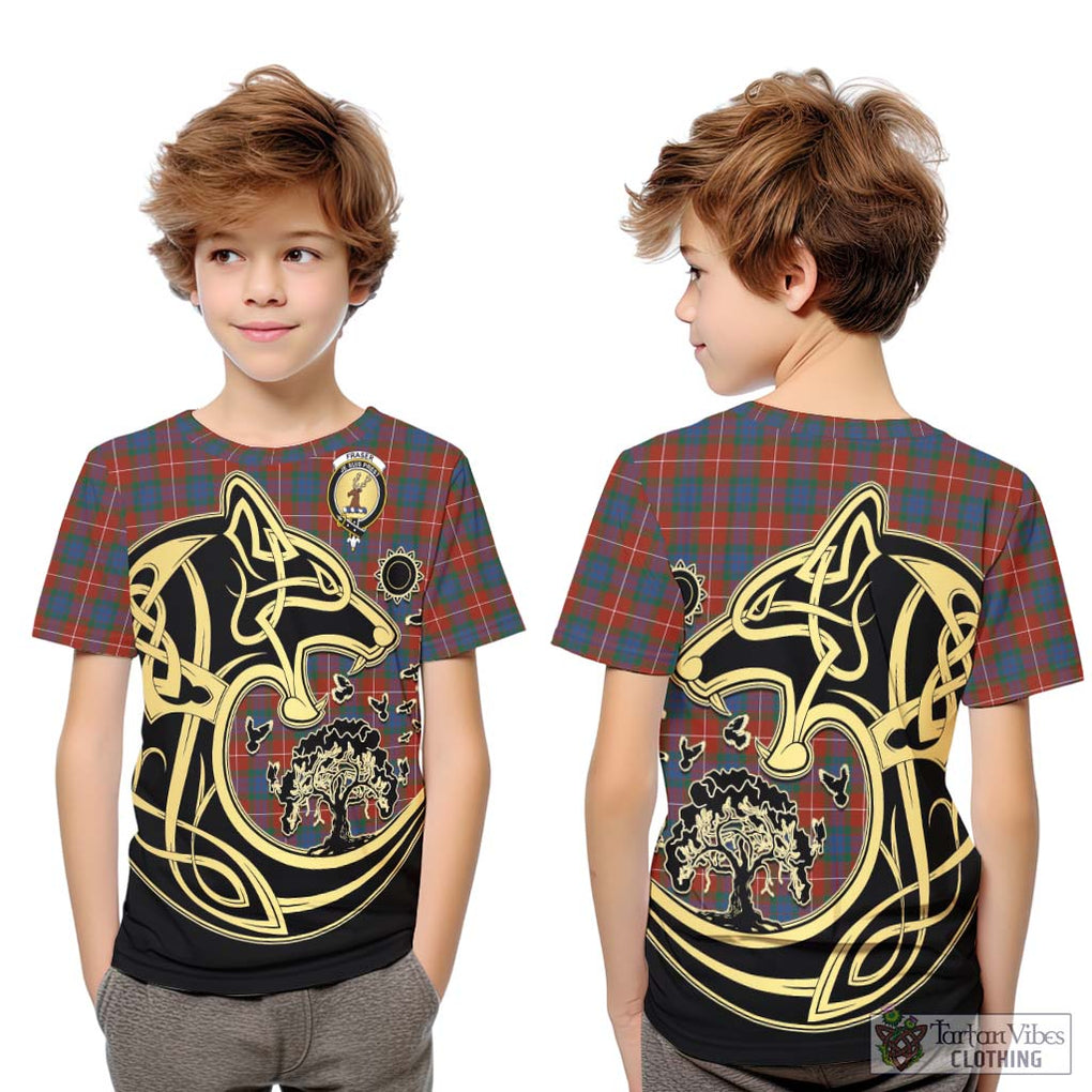 Fraser Ancient Tartan Kid T-Shirt with Family Crest Celtic Wolf Style Youth XL Size14 - Tartan Vibes Clothing