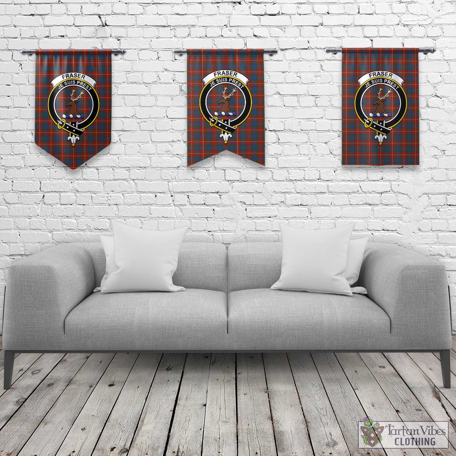 Tartan Vibes Clothing Fraser Ancient Tartan Gonfalon, Tartan Banner with Family Crest