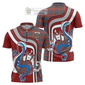 Fraser Ancient Tartan Zipper Polo Shirt with Epic Bagpipe Style