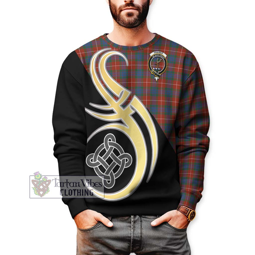 Fraser Ancient Tartan Sweatshirt with Family Crest and Celtic Symbol Style Unisex - Tartan Vibes Clothing