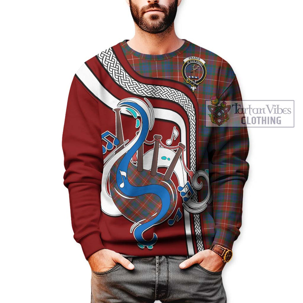 Fraser Ancient Tartan Sweatshirt with Epic Bagpipe Style Unisex - Tartanvibesclothing Shop