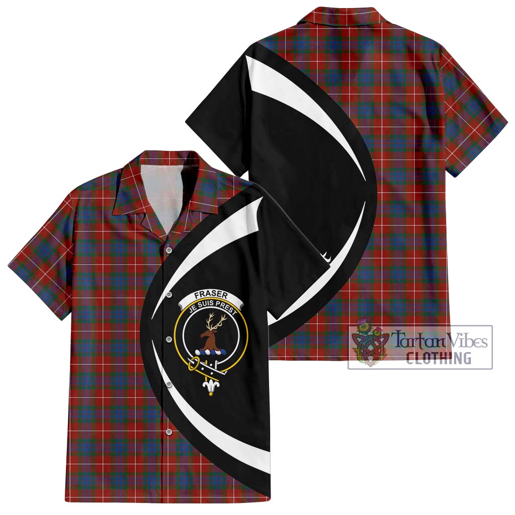 Fraser Ancient Tartan Short Sleeve Button Up with Family Crest Circle Style Kid - Tartan Vibes Clothing