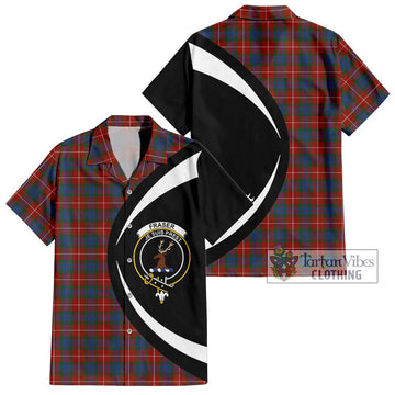 Fraser Ancient Tartan Short Sleeve Button Up with Family Crest Circle Style