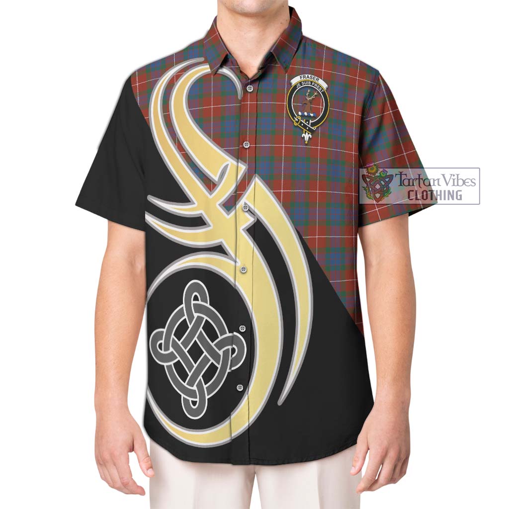 Fraser Ancient Tartan Short Sleeve Button Shirt with Family Crest and Celtic Symbol Style Kid - Tartan Vibes Clothing