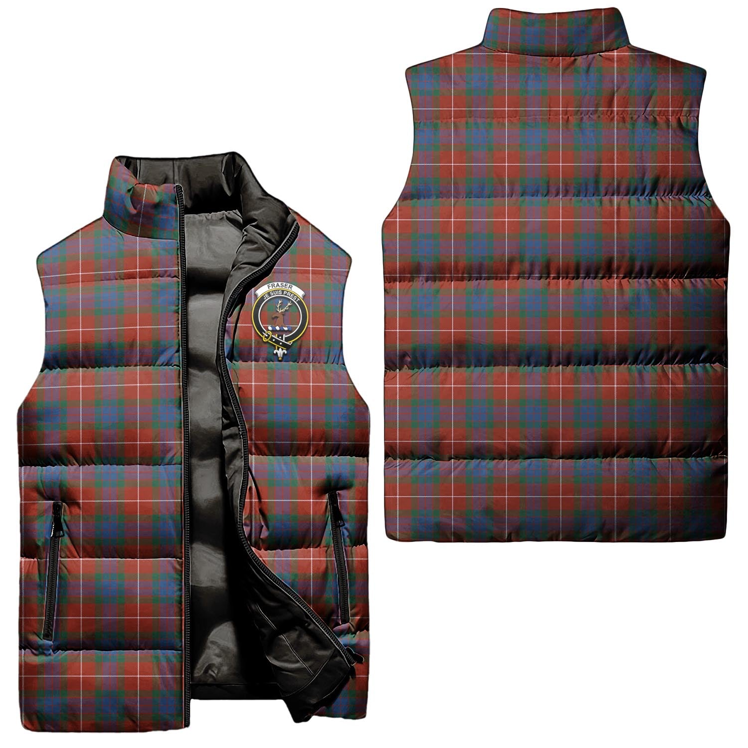 Fraser Ancient Tartan Sleeveless Puffer Jacket with Family Crest Unisex - Tartanvibesclothing