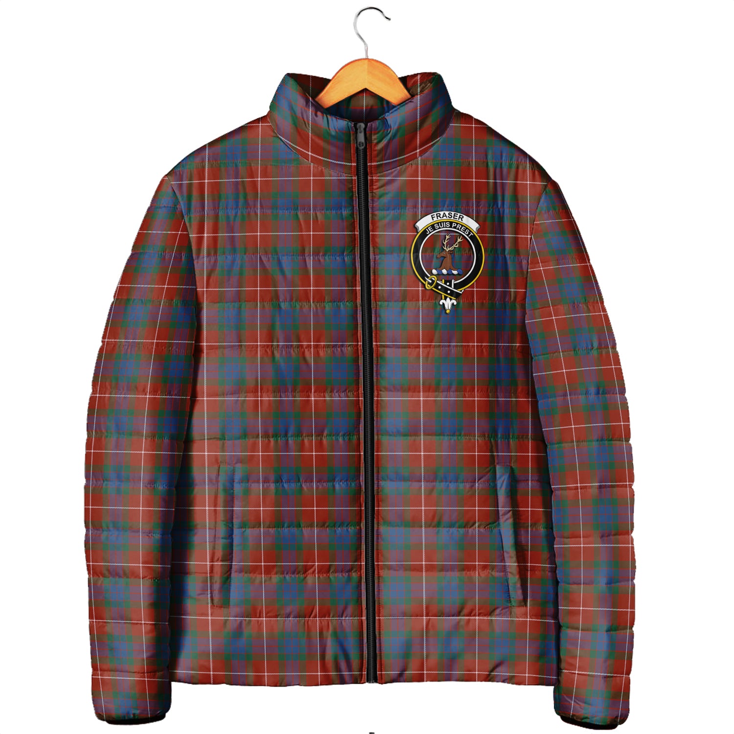 Fraser Ancient Tartan Padded Jacket with Family Crest Men's Padded Jacket - Tartan Vibes Clothing