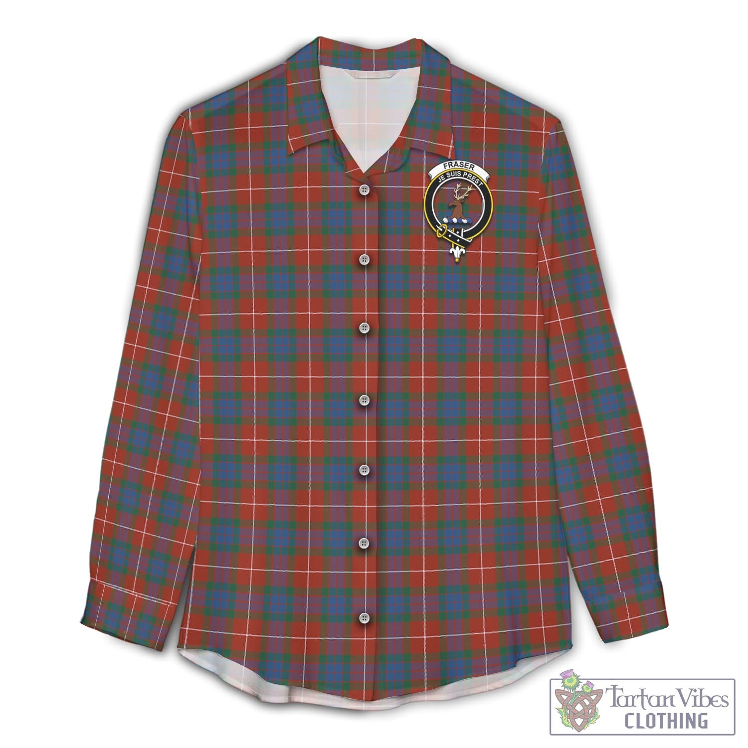 Tartan Vibes Clothing Fraser Ancient Tartan Womens Casual Shirt with Family Crest