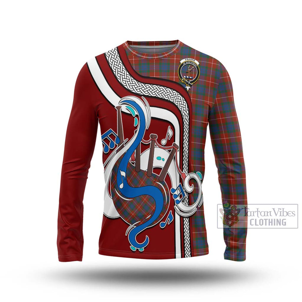 Tartan Vibes Clothing Fraser Ancient Tartan Long Sleeve T-Shirt with Epic Bagpipe Style