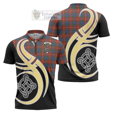 Fraser Ancient Tartan Zipper Polo Shirt with Family Crest and Celtic Symbol Style