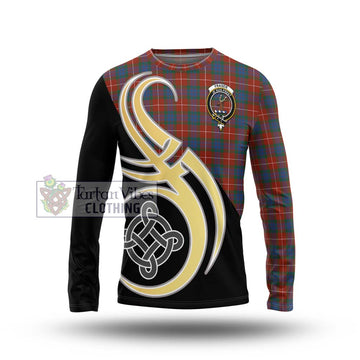 Fraser Ancient Tartan Long Sleeve T-Shirt with Family Crest and Celtic Symbol Style