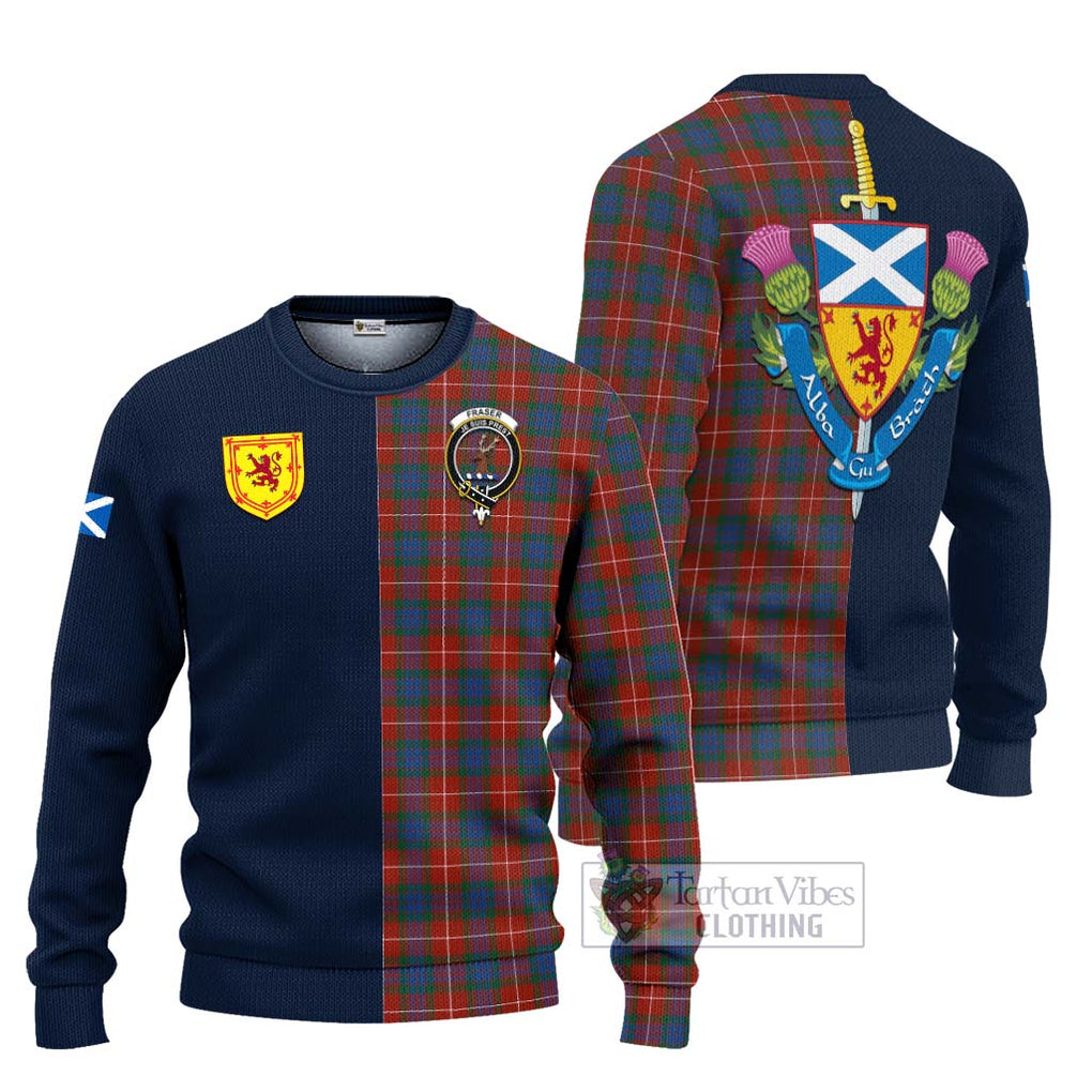 Tartan Vibes Clothing Fraser Ancient Tartan Knitted Sweater with Scottish Lion Royal Arm Half Style