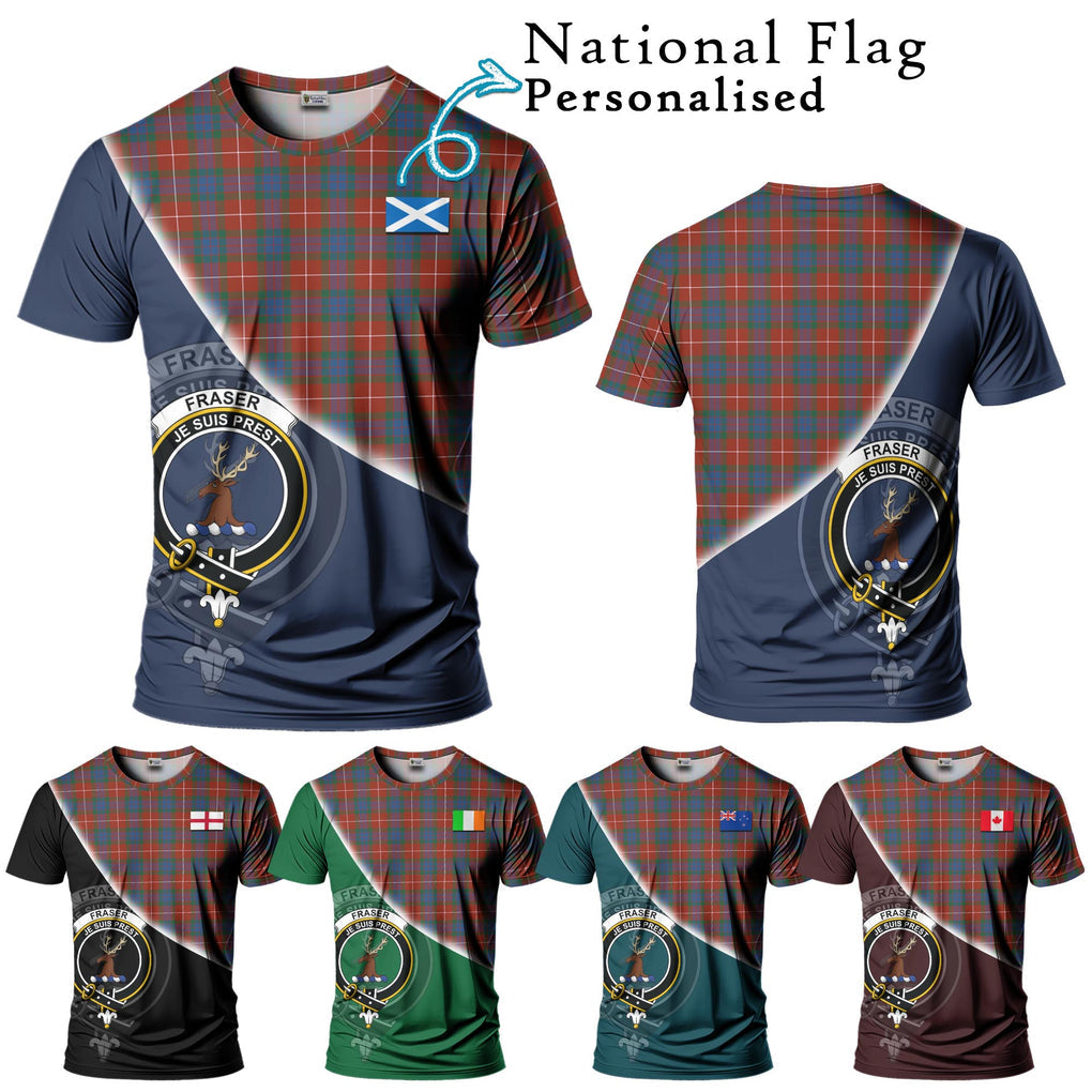 Fraser Ancient Tartan T-Shirt with Personalised National Flag and Family Crest Half Style Kid's Shirt - Tartanvibesclothing Shop