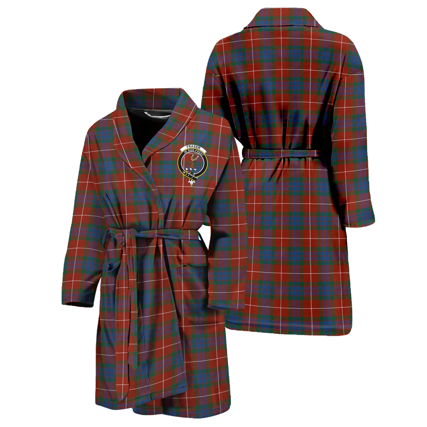 Fraser Ancient Tartan Bathrobe with Family Crest Unisex S - Tartan Vibes Clothing