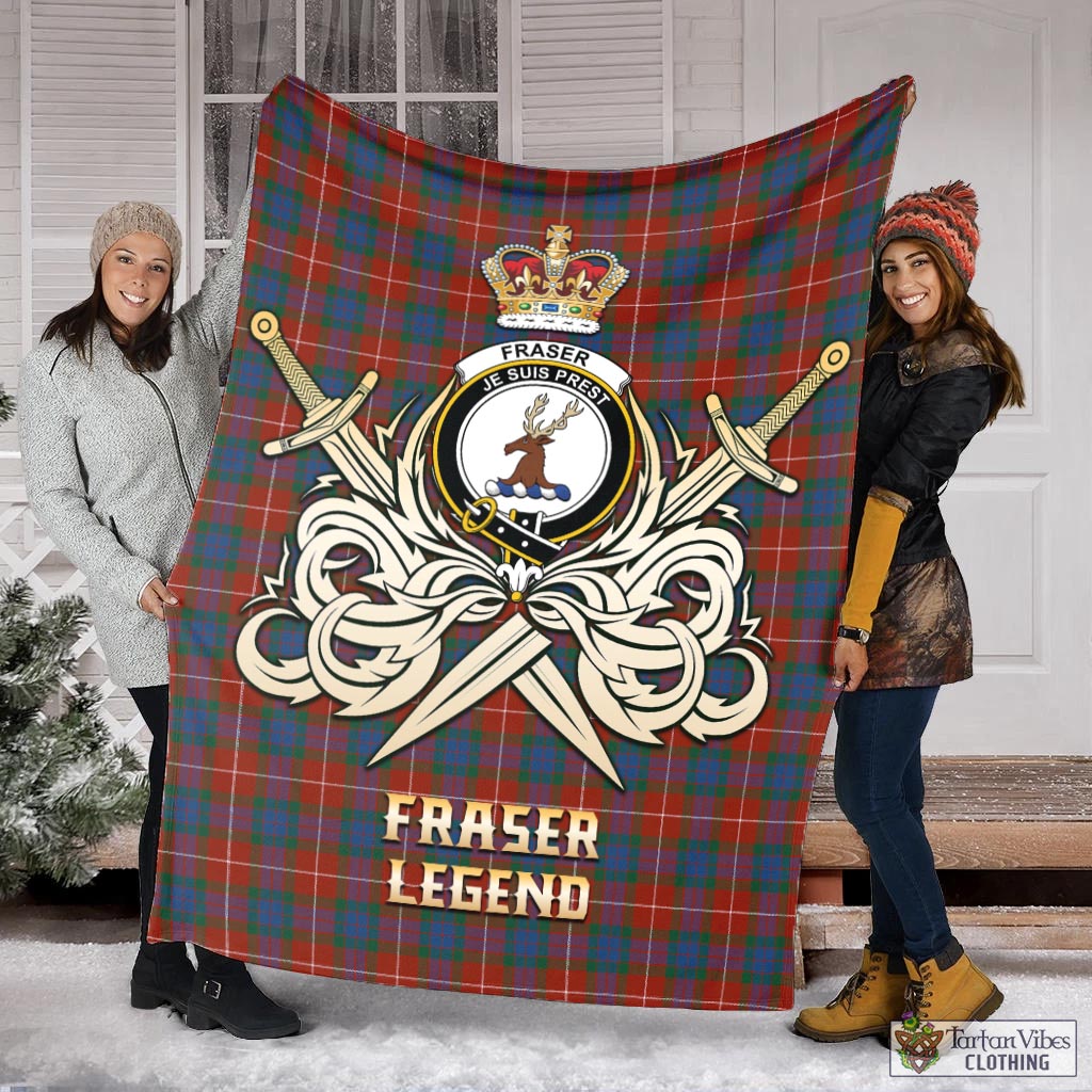 Tartan Vibes Clothing Fraser Ancient Tartan Blanket with Clan Crest and the Golden Sword of Courageous Legacy