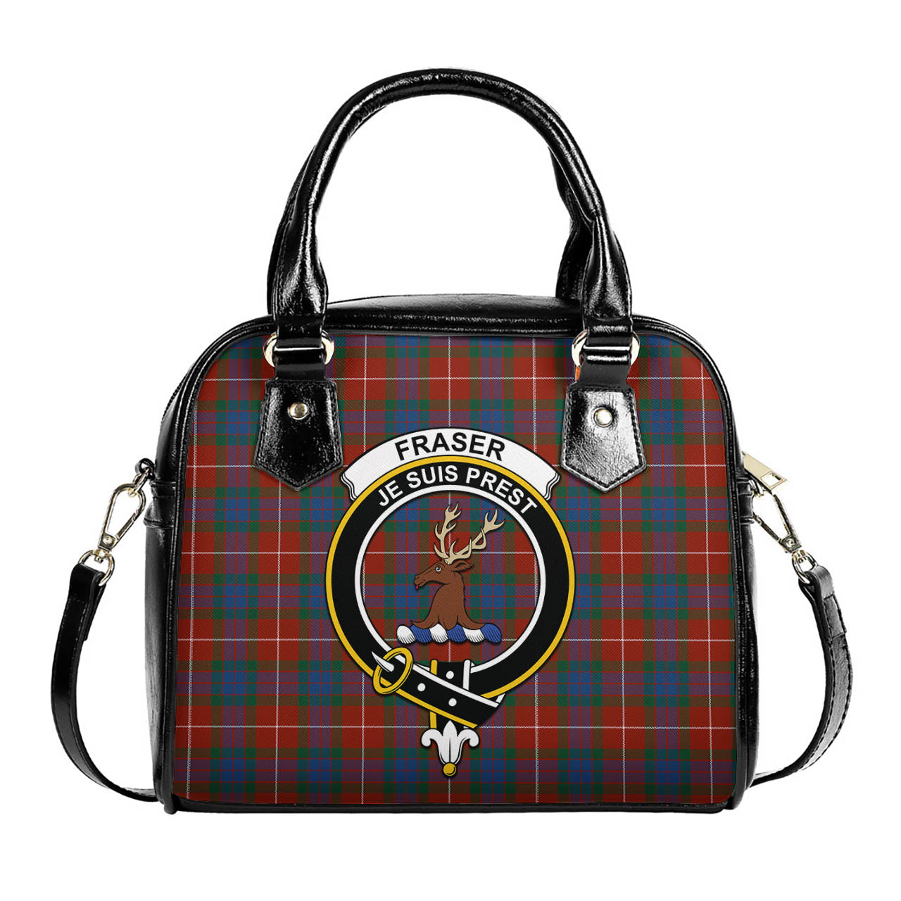 Fraser Ancient Tartan Shoulder Handbags with Family Crest One Size 6*25*22 cm - Tartanvibesclothing