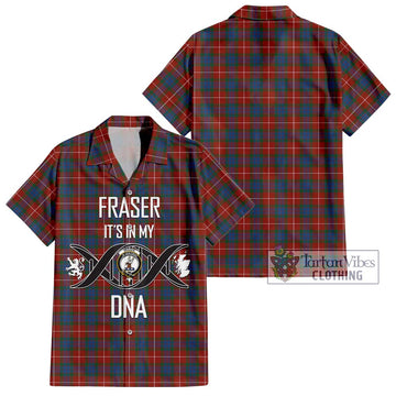 Fraser Ancient Tartan Short Sleeve Button Shirt with Family Crest DNA In Me Style