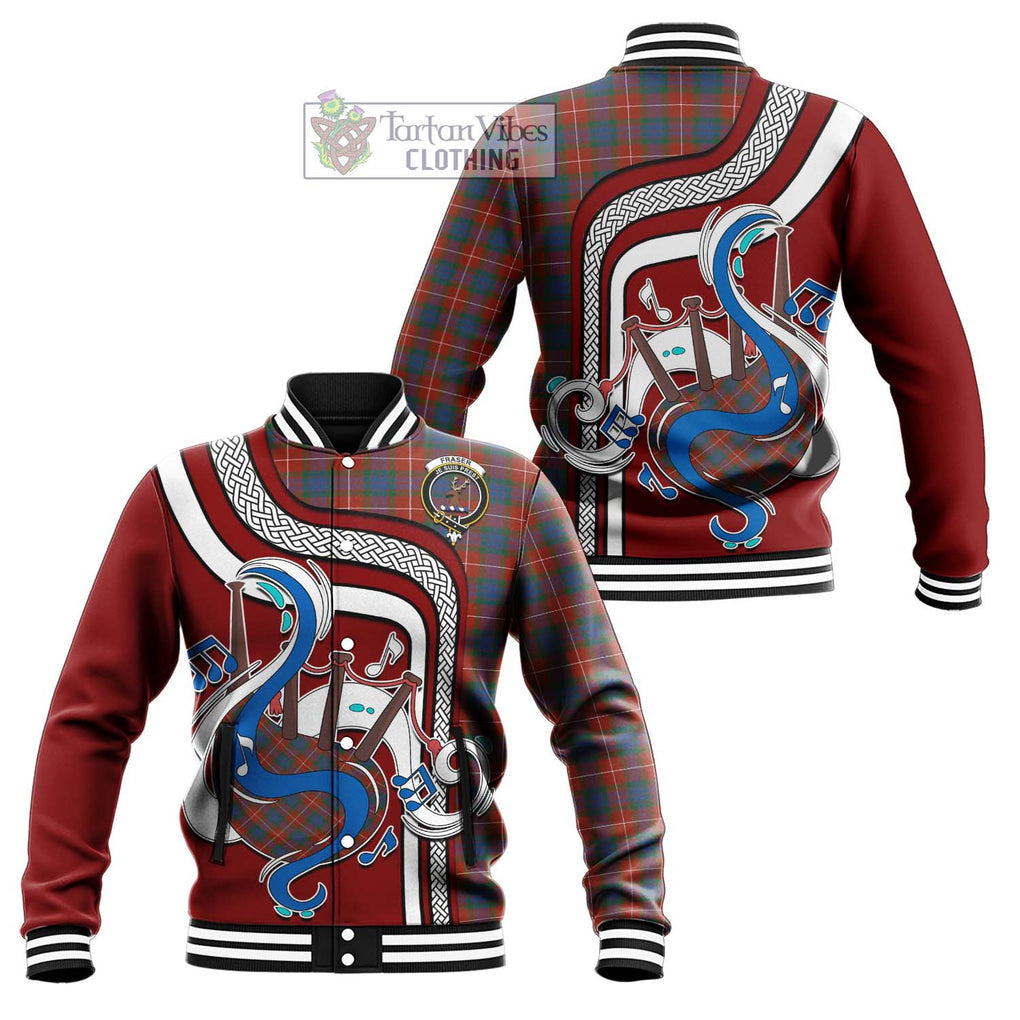 Tartan Vibes Clothing Fraser Ancient Tartan Baseball Jacket with Epic Bagpipe Style