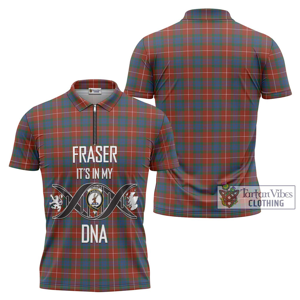 Fraser Ancient Tartan Zipper Polo Shirt with Family Crest DNA In Me Style Unisex - Tartanvibesclothing Shop