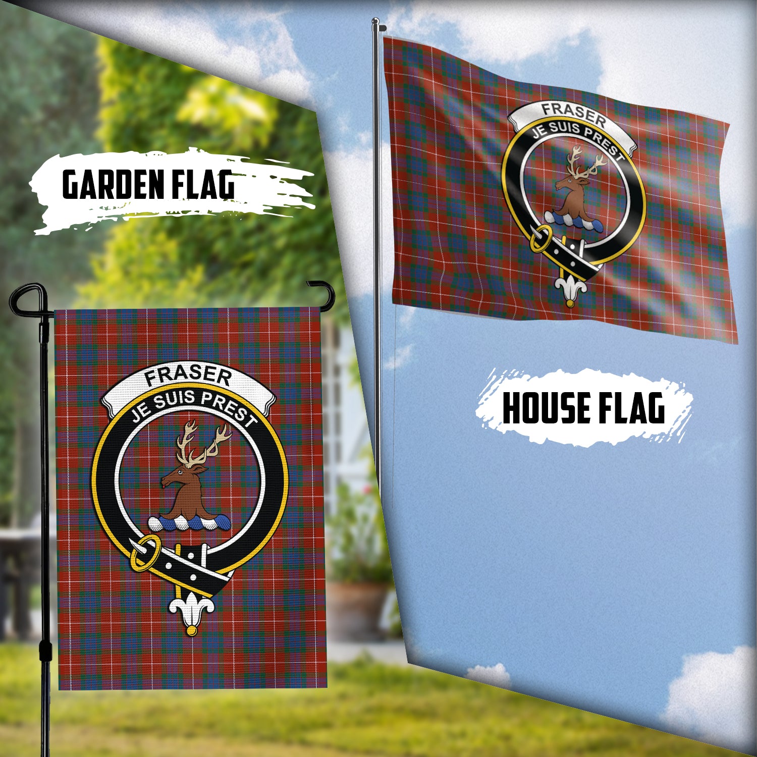 Fraser Ancient Tartan Flag with Family Crest Garden Flag (Vertical) - Tartan Vibes Clothing