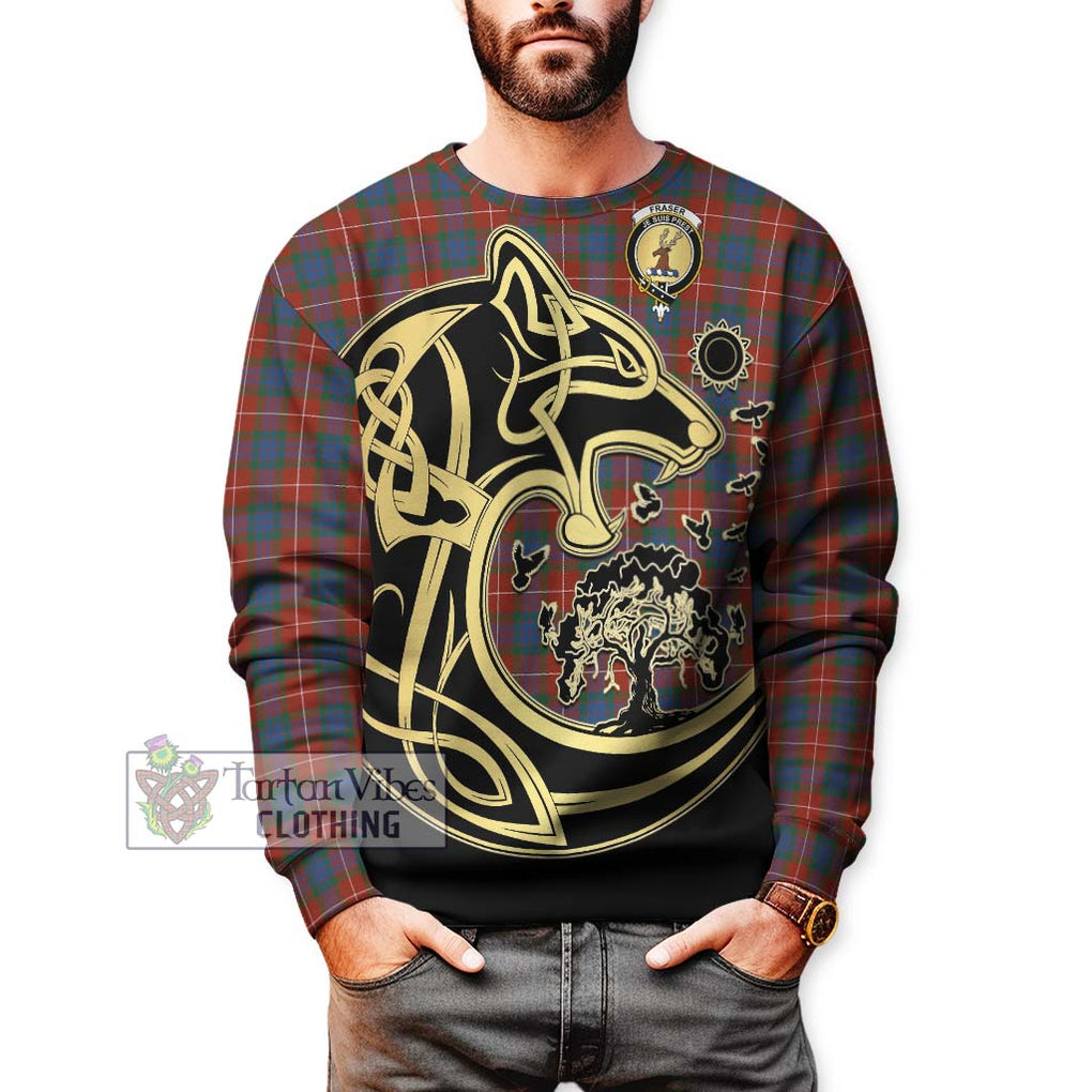 Fraser Ancient Tartan Sweatshirt with Family Crest Celtic Wolf Style Unisex - Tartan Vibes Clothing