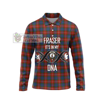 Fraser Ancient Tartan Long Sleeve Polo Shirt with Family Crest DNA In Me Style