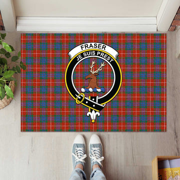 Fraser Ancient Tartan Door Mat with Family Crest