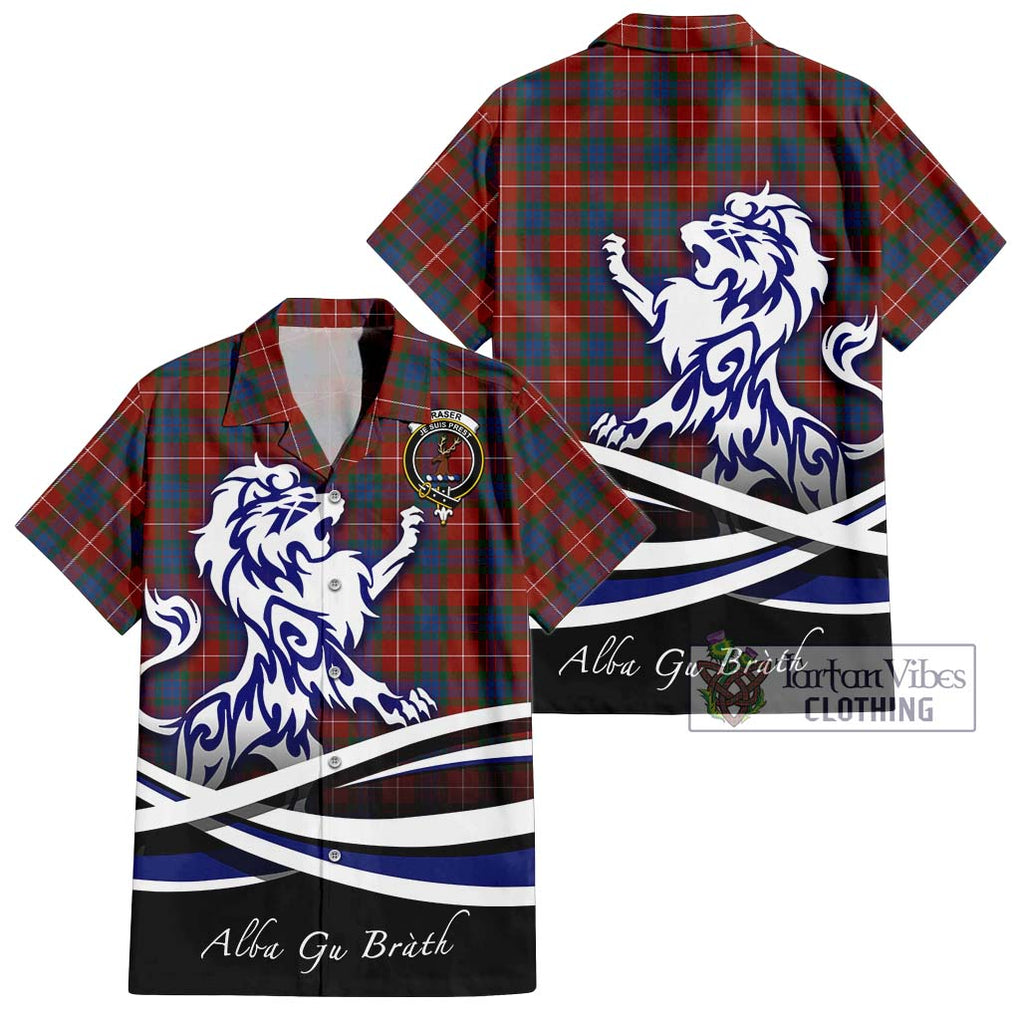 Fraser Ancient Tartan Short Sleeve Button Shirt with Alba Gu Brath Regal Lion Emblem Kid - Tartanvibesclothing Shop