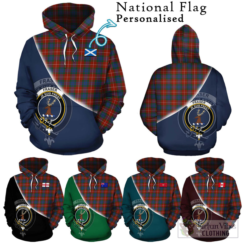 Fraser Ancient Tartan Hoodie with Personalised National Flag and Family Crest Half Style Zip Hoodie - Tartanvibesclothing Shop