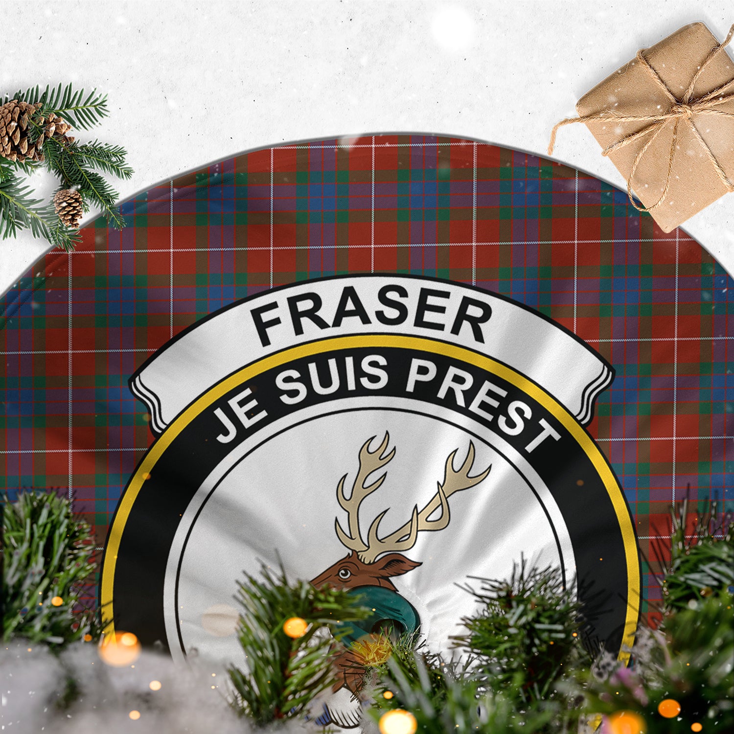 Fraser Ancient Tartan Christmas Tree Skirt with Family Crest - Tartanvibesclothing