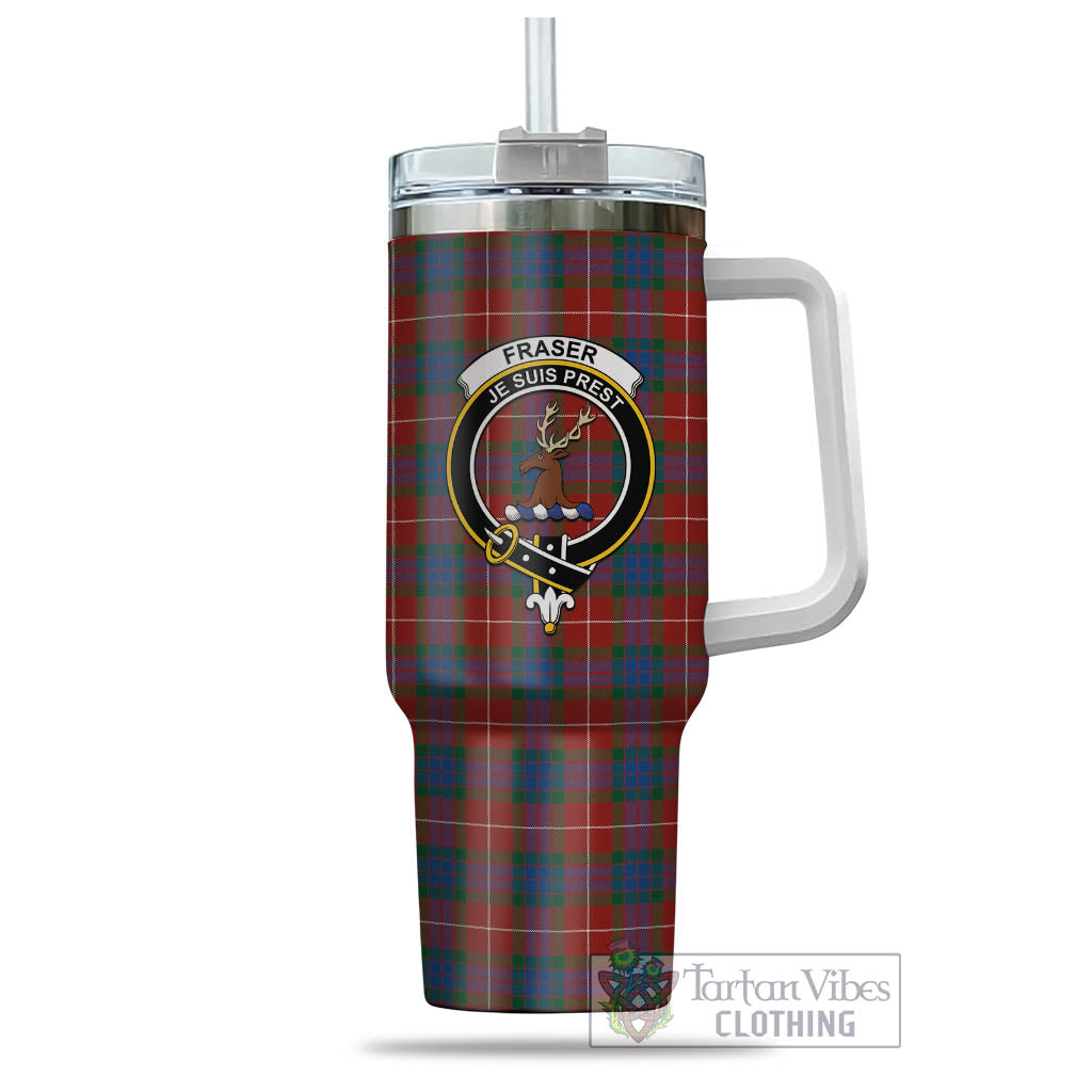 Tartan Vibes Clothing Fraser Ancient Tartan and Family Crest Tumbler with Handle