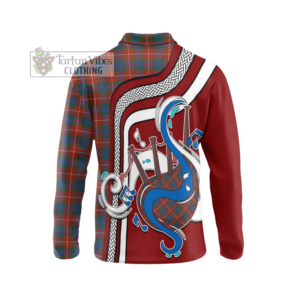 Tartan Vibes Clothing Fraser Ancient Tartan Long Sleeve Polo Shirt with Epic Bagpipe Style