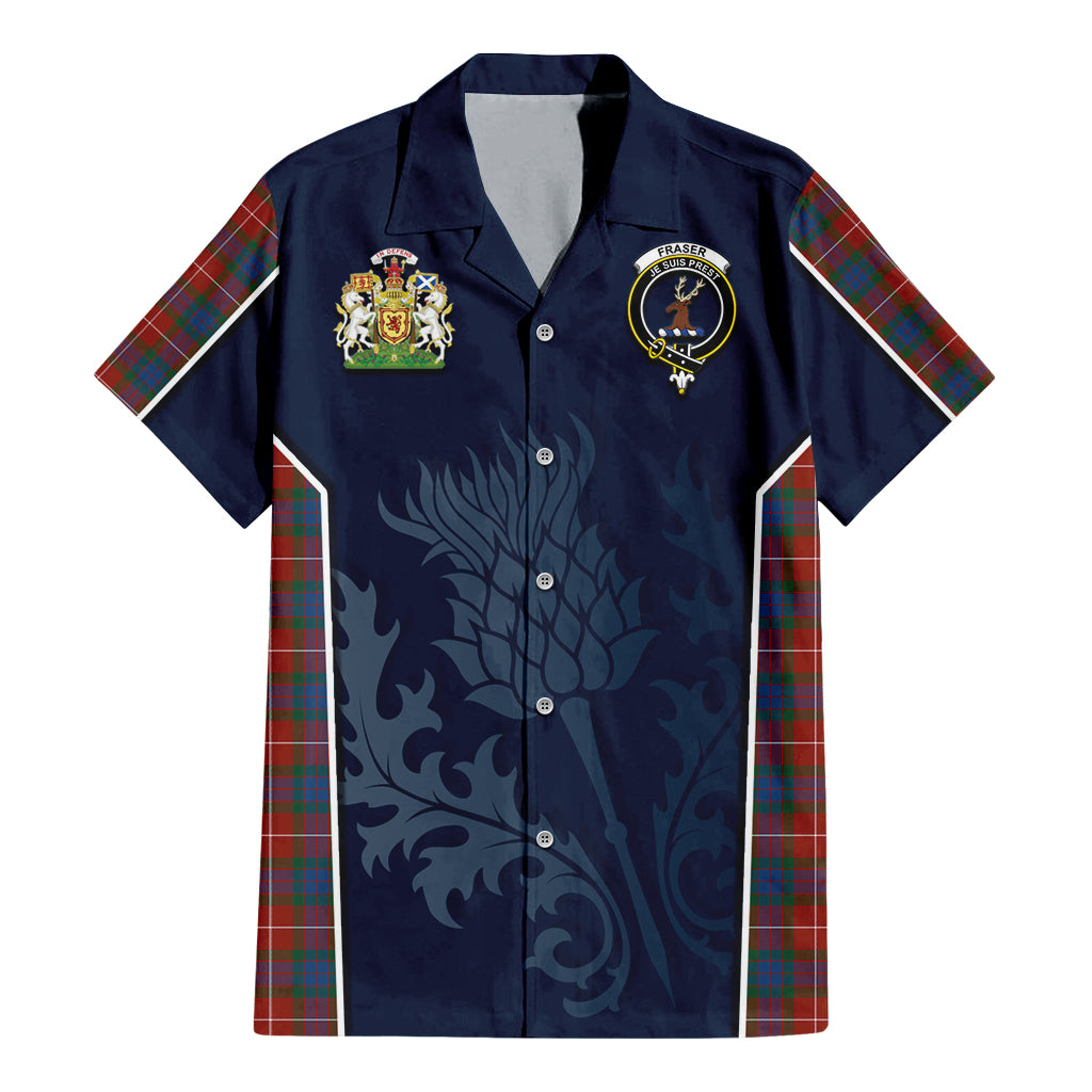 Tartan Vibes Clothing Fraser Ancient Tartan Short Sleeve Button Up Shirt with Family Crest and Scottish Thistle Vibes Sport Style