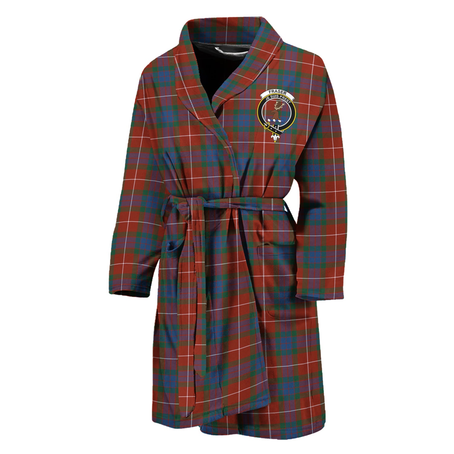 Fraser Ancient Tartan Bathrobe with Family Crest Unisex M - Tartan Vibes Clothing