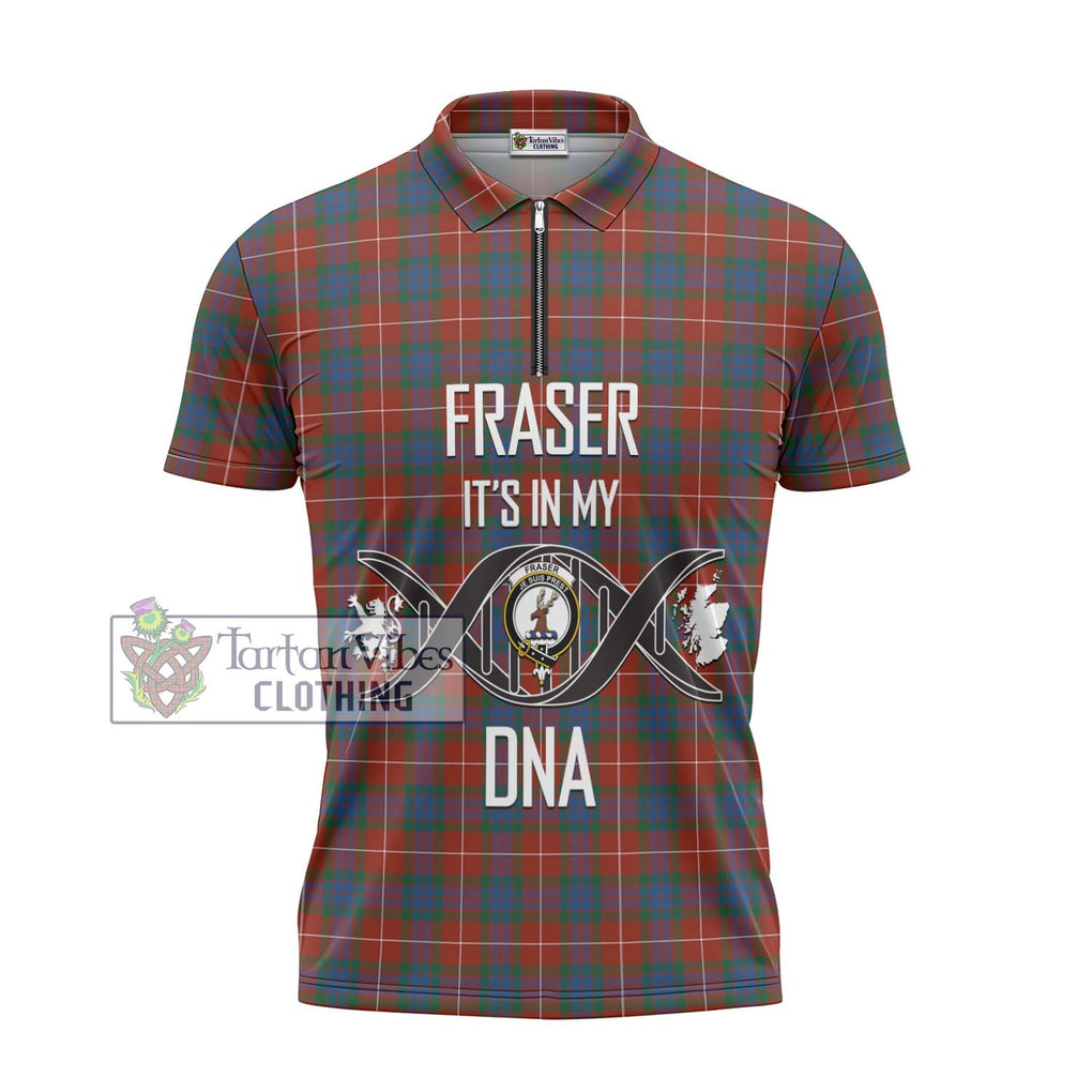 Fraser Ancient Tartan Zipper Polo Shirt with Family Crest DNA In Me Style - Tartanvibesclothing Shop