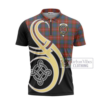 Fraser Ancient Tartan Zipper Polo Shirt with Family Crest and Celtic Symbol Style