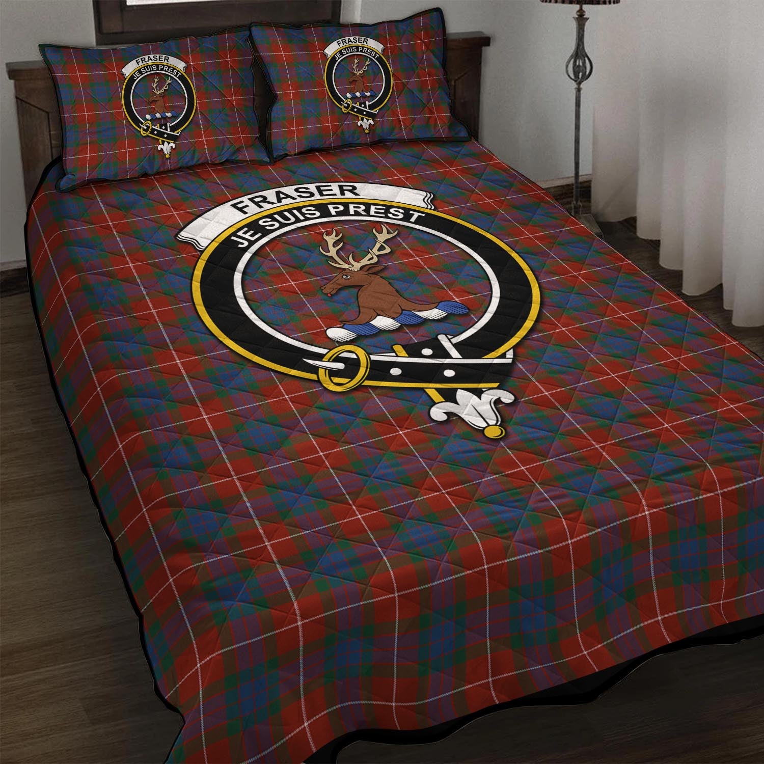 Fraser Ancient Tartan Quilt Bed Set with Family Crest - Tartan Vibes Clothing