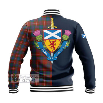 Fraser Ancient Tartan Baseball Jacket Alba with Scottish Lion Royal Arm Half Style