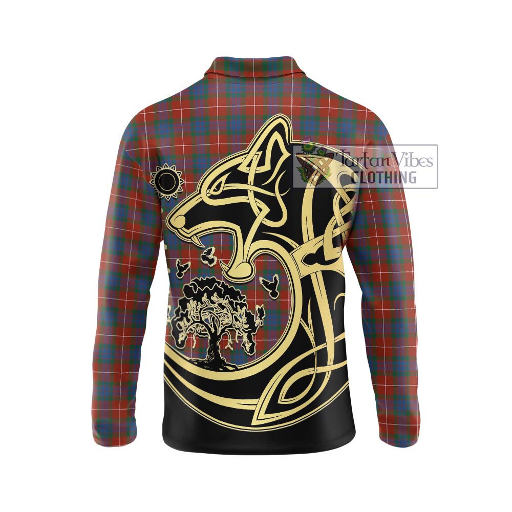 Fraser Ancient Tartan Long Sleeve Polo Shirt with Family Crest Celtic Wolf Style - Tartanvibesclothing Shop